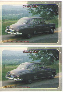 1951 chevy deluxe sedan baseball card sized cards - lot of 2 - must see !!