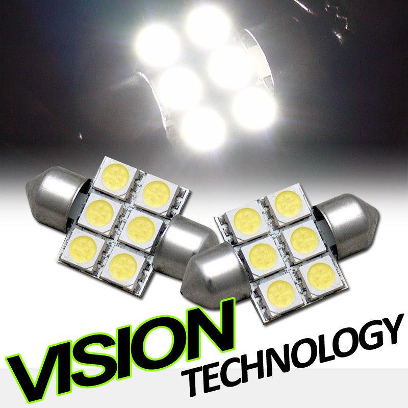 2pc white 31mm festoon 6x 5050 smd led light bulb glove box/dome/map 3021 de3021