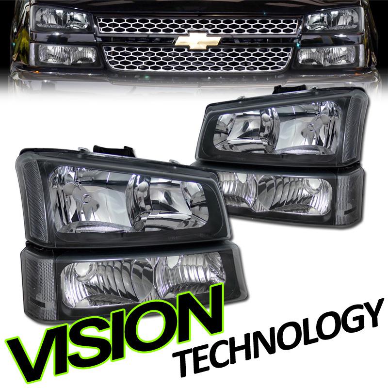 4pc black head lights+bumper/corner lamps 03-06 silverado 07 classic body pickup