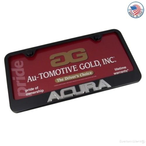 Acura 3d chrome letters on black license plate frame