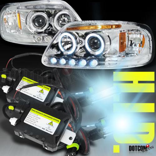 97-02 ford expedition halo led projector h3 hid headlight 6000k xenon f150