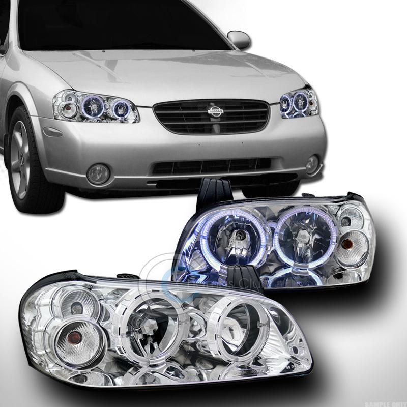 Jdm crystal chrome drl halo rims head lights lamps signal ks 00-01 nissan maxima