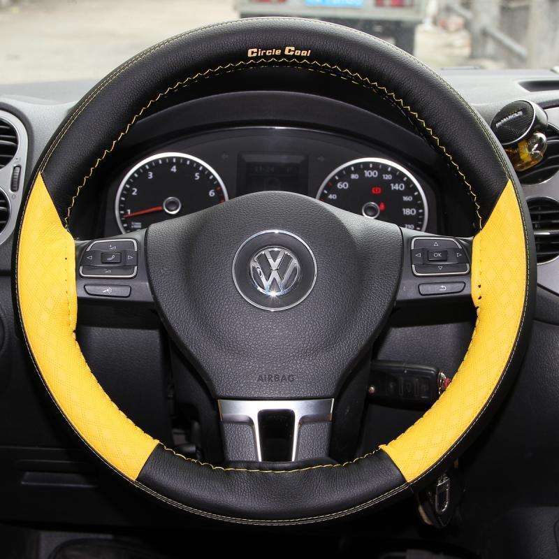 New black & yellow pvc leather steering wheel cover audi bmw sport 38cm non-slip