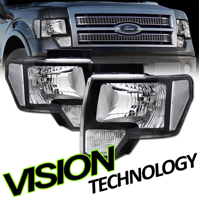 Pair 2009-2012 f150 pickup/truck jdm black crystal headlights headlamps assembly