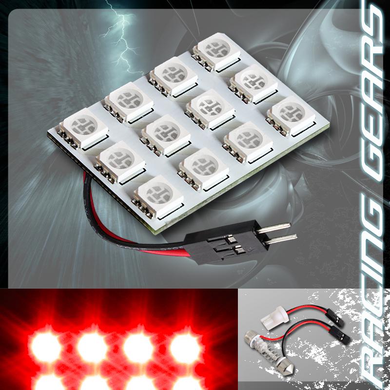 1x universal red 12 smd led replacement dome map light t10 + festoon adapters