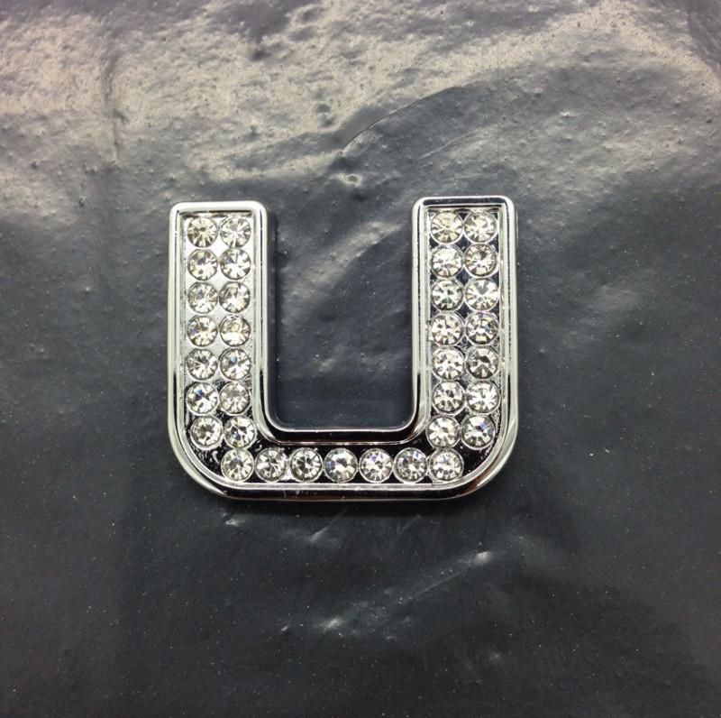 Luxury diy diamond 3d chrome letters number sticker decal decoration - letter u