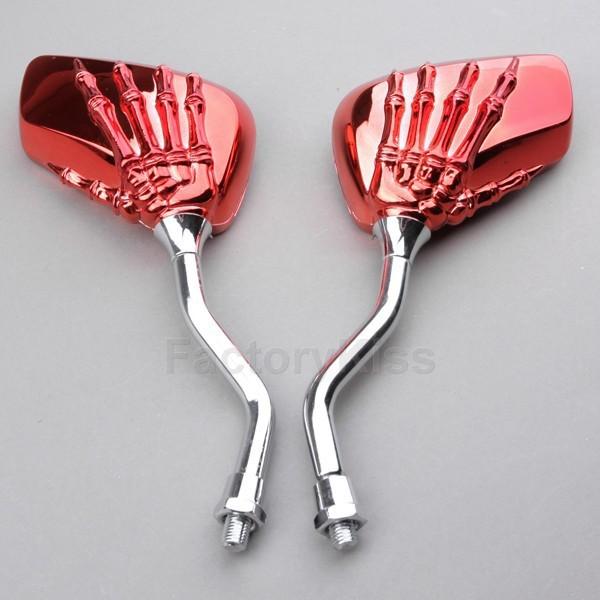 Red skeleton hand rear view side mirrors fit-all-motorcycle