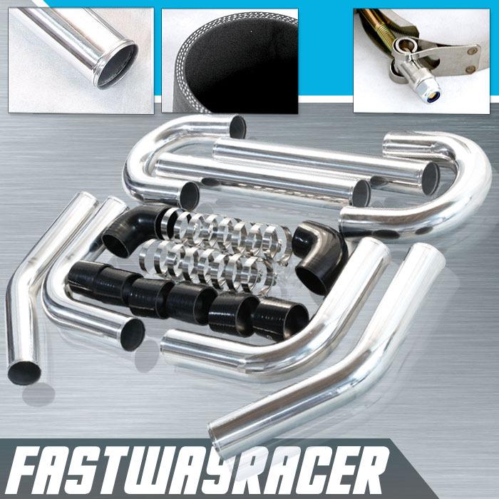 Universal black 3.0'' polished aluminum fmic intercooler piping kit diy pipe gt