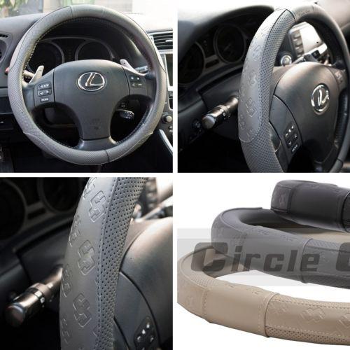 Leather steering wheel cover 51002 gray hummer fiat car suv 14"-15" 38cm truck 