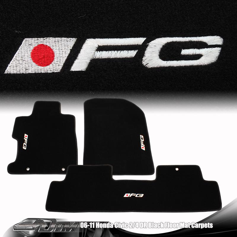 2006-2009 honda civic jdm 3 piece full set black floor mats with white fg logo