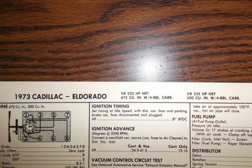 1973 cadillac &amp; eldorado eight series models 472 &amp; 500 ci v8 tune up chart