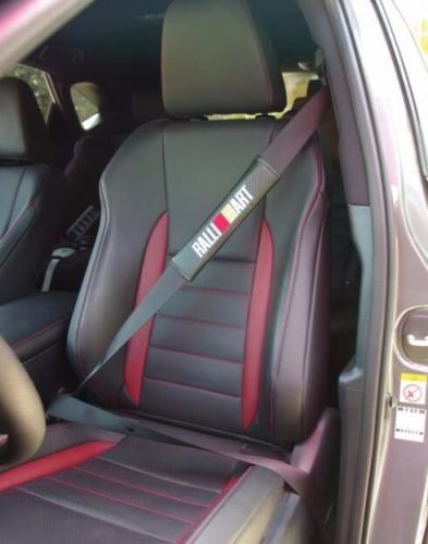 2x auto seat belt shoulder pads mitsubishi ralli art black carbon fabric
