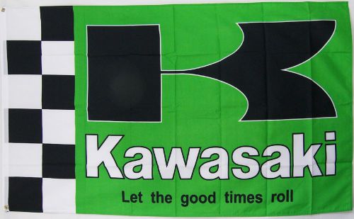 Kawasaki green checkered flag 3&#039; x 5&#039; indoor outdoor motorcycle banner