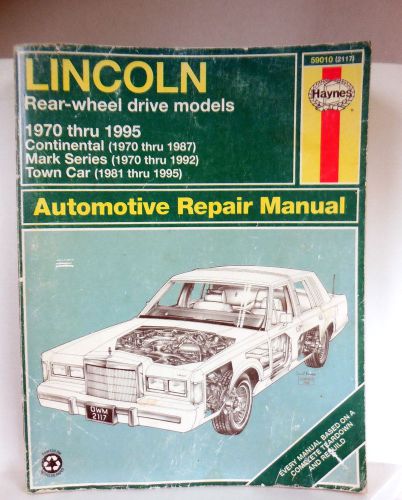 1970 - &#039;95 lincoln rear wheel drive, haynes manual 59010 2117 continental mark