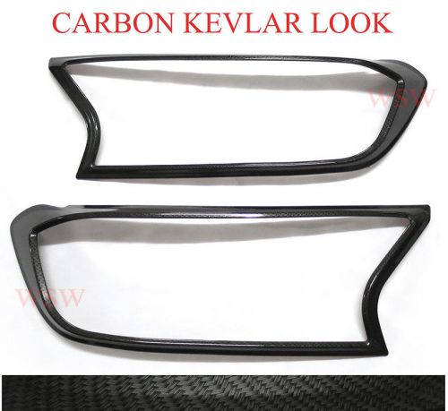 Black kevlar front l+r head lamp lights cover ford ranger t6 facelift 2015 2016