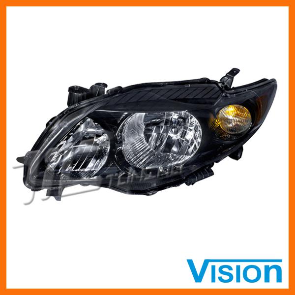 09-10 toyota corolla xrs driver side headlamp light black bezel bulb assembly lh