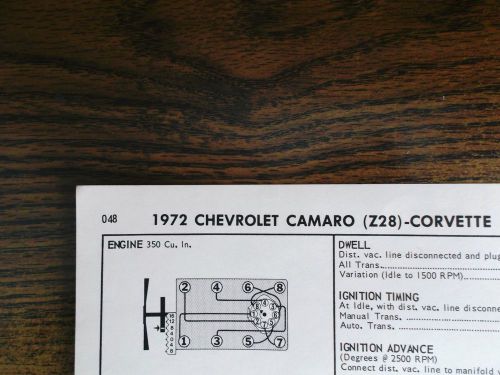 1972 chevrolet camaro z28 &amp; corvette eight 255hp 350 ci v8 4bbl tune up chart