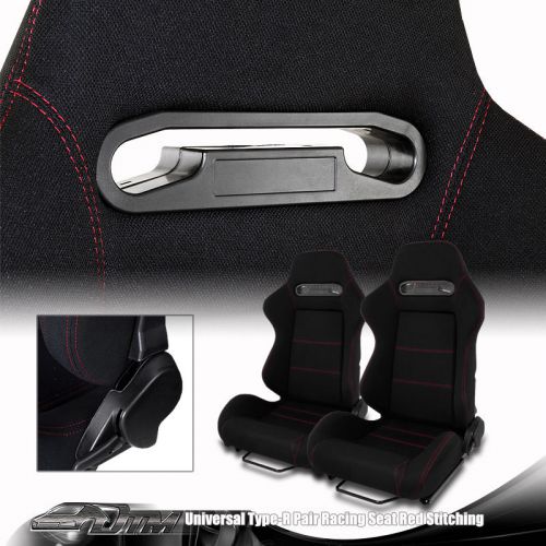 1x pair red stitched black cloth jdm r style support reclineable racing seats b