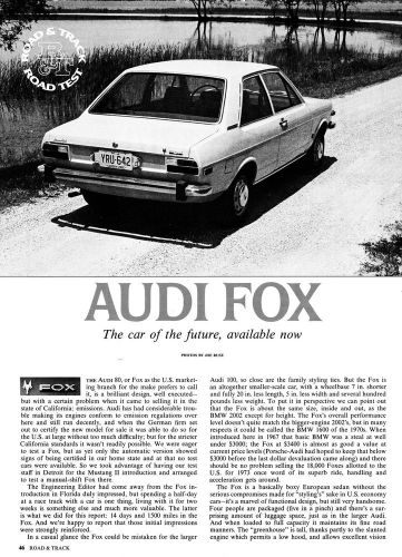 1973 audi fox road test data vintage original road &amp; track print article