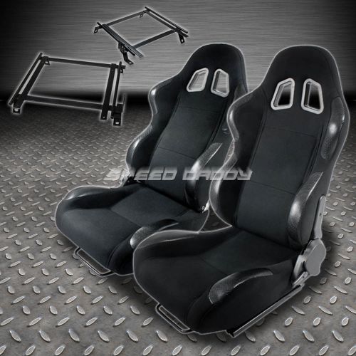 Pair type-4 reclining black cloth racing seat+bracket for 90-93 acura integra da