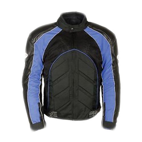 Men&#039;s motorcycle org/blu combo leather/textile mesh racer jacket w/armour inside