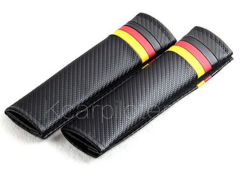 2pcs black carbon fiber german flag color auto seat belt cushions shoulder pads