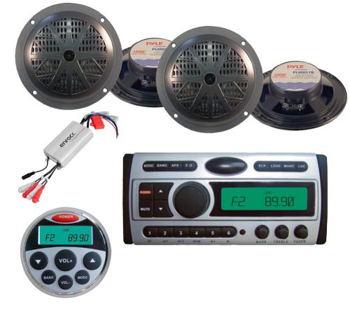 Plcdmr97 4x 5.25&#034; black speakers,remote,amplifier + new pyle marine cd radio