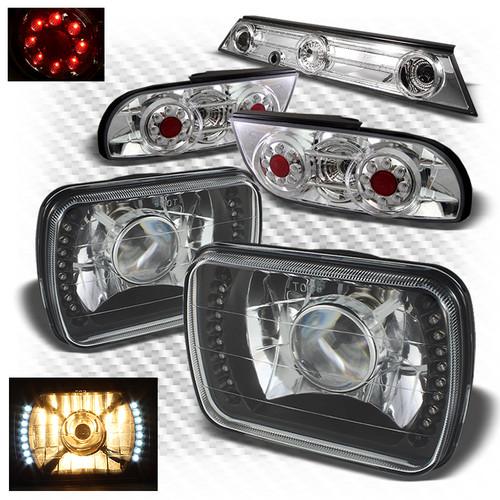 89-94 240sx black pro headlights w/super-bright led + philips-led tail lights