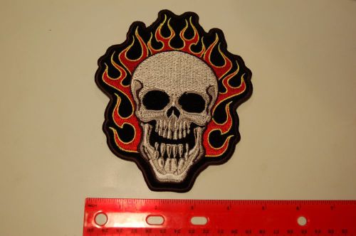 &#034;flaming skull&#034; deluxe biker patch