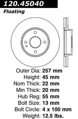 Centric 121.45040 front brake rotor/disc-c-tek standard rotor