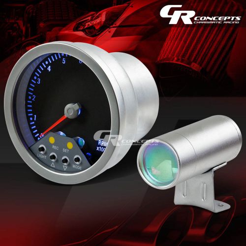 4&#034; silver 11k rpm redline blue glow tachometer tach+programmable led shift light