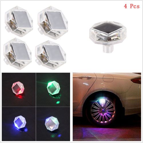 4pcs color led solar car wheel signal tire air valve cap light flash decor lamp