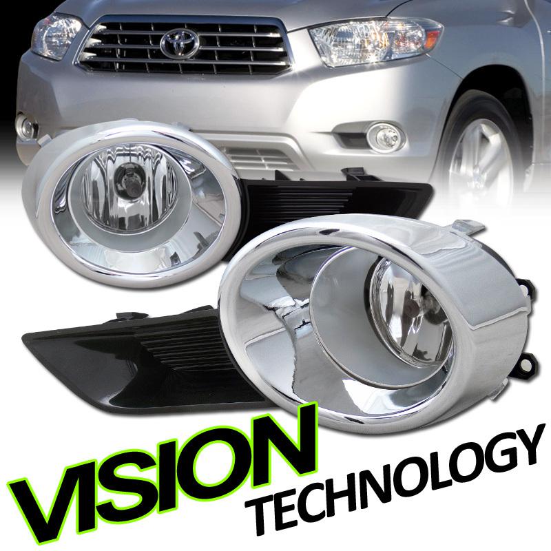 Pair 08-10 highlander suv jdm clear driving/bumper fog lights lamps+cover+switch