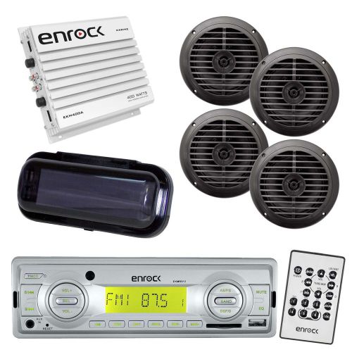 Silver marine radio 200w stereo usb w/ 400w amplifier, cover, 4 x 5.25&#034; speakers