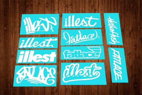 Illest &amp; fatlace combo set 10 decals stickers hellaflush jdm 8&#034; white stance r