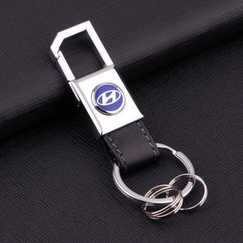 Car logo genuine leather metal alloy 3 ring keychain ring key holder for hyundai