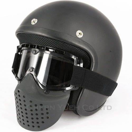 Vintage style off-road motocross helmet goggles &amp; mask black frame uv clear lens