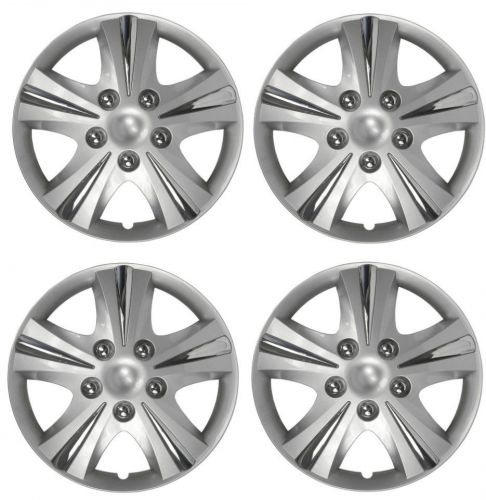 14&#034; premium car silver wheel/rim hub caps covers w/chrome bolt nuts - set of 4