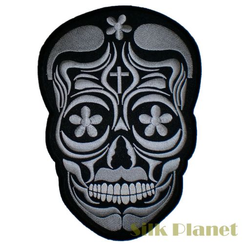 10&#034; sugar skull christ cross day dead flower motorcycle biker back patch vest mc