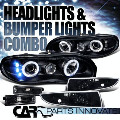 1998-2002 camaro black projector headlights+front bumper lamps+rear side marker