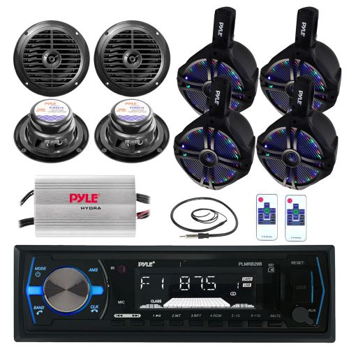 Pyle bluetooth usb radio,led 6.5&#034; boat speakers,6.5&#034; speakers,amplifier, antenna