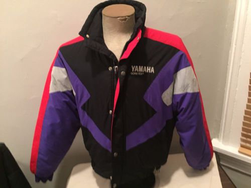 Vtg yamaha snowmobile jacket coat winter men sz s blk purple white quilted liner