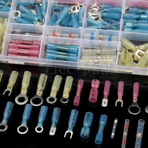 260pcs assorted heat shrink wire connector marine ring fork spade terminal case