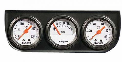 Sunpro 1 1/2&#034; mechanical mini triple gauge kit white / black bezel new cp8091