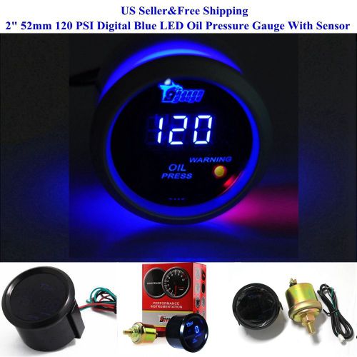 2&#034; 52mm 120 psi digital blue led oil pressure gauge with sensor auto car motor