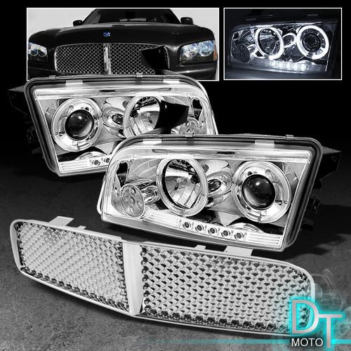 06-10 charger halo projector led headlights head lights+front grille grill