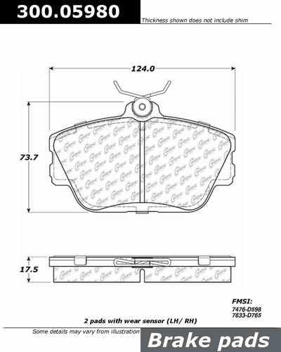 Centric 300.05980 brake pad or shoe, front-premium semi-met pads w/shims