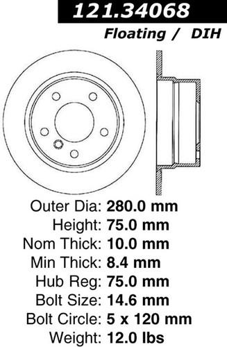 Centric 121.34068 rear brake rotor/disc-c-tek standard rotor