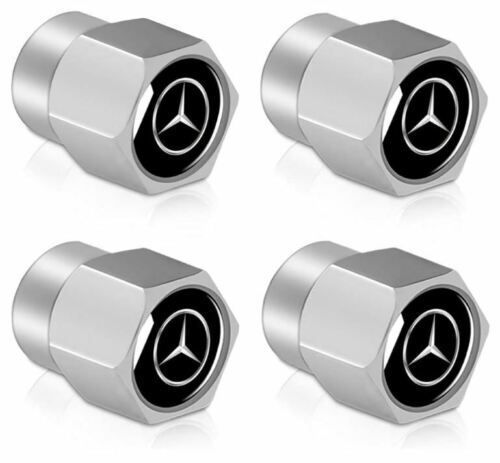 8 piece black / chrome set fits mercedes-benz wheel center caps &amp; tire air caps