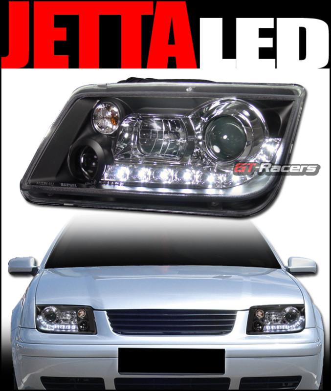 Blk drl style led projector head lights w/fog signal 1999-2004 vw jetta bora mk4